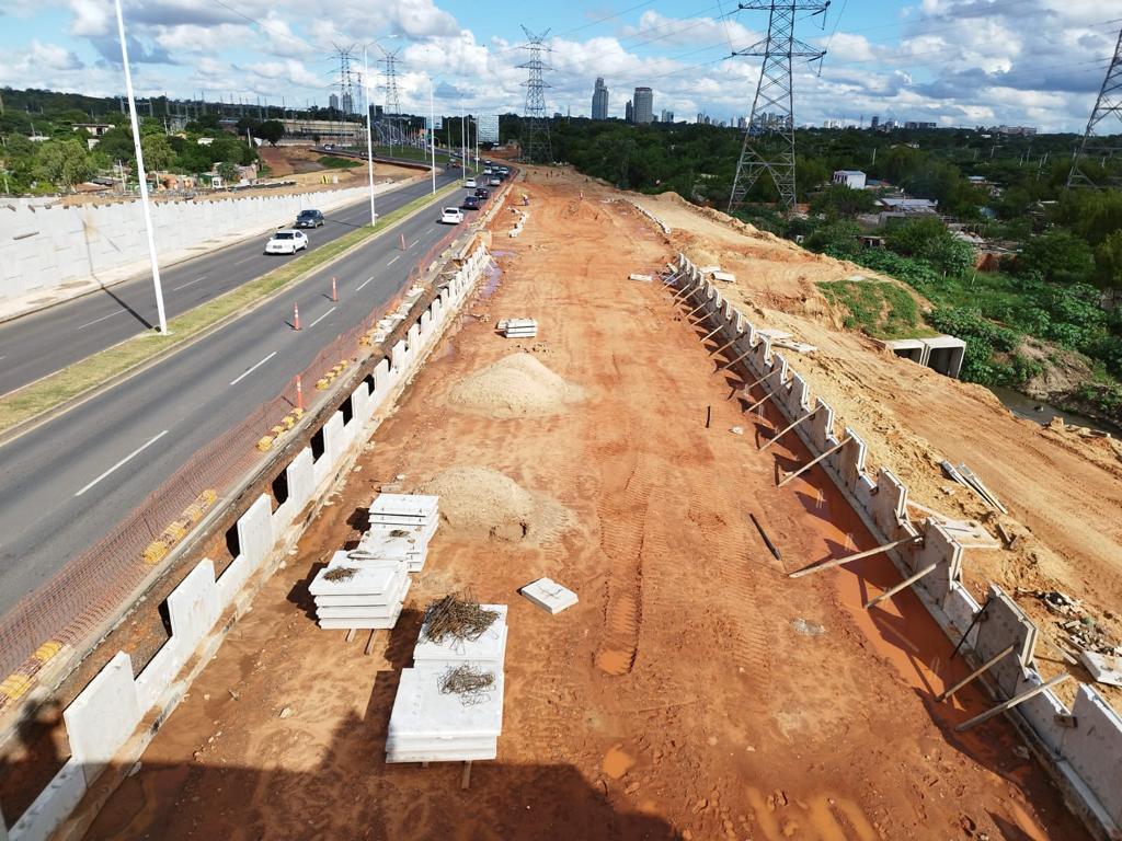 La línea del muro de paneles a lo largo de la ruta